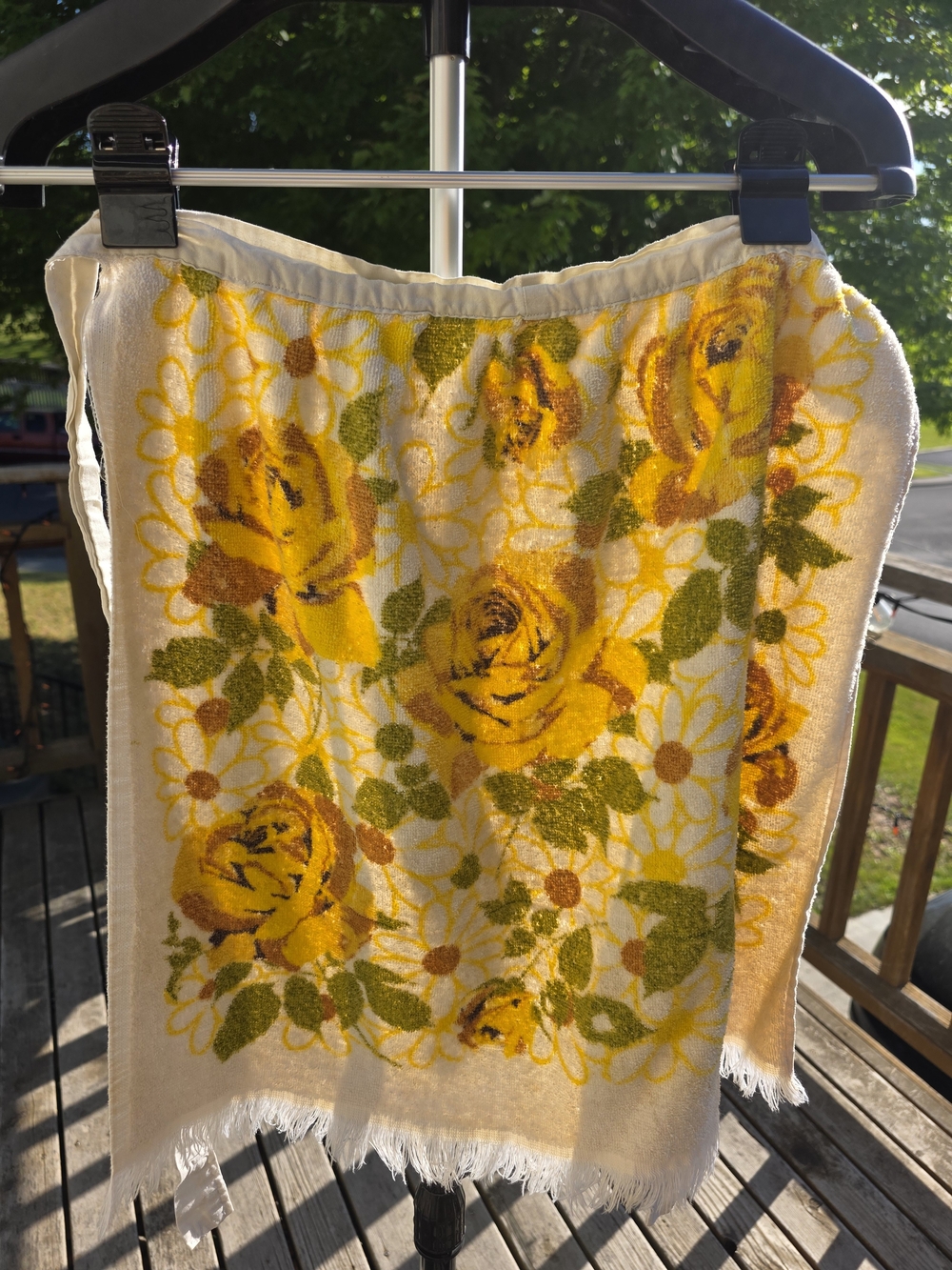 Vintage Terry Cloth Hand Towel Apron MCM Yellow Roses Waist Apron Back Tie